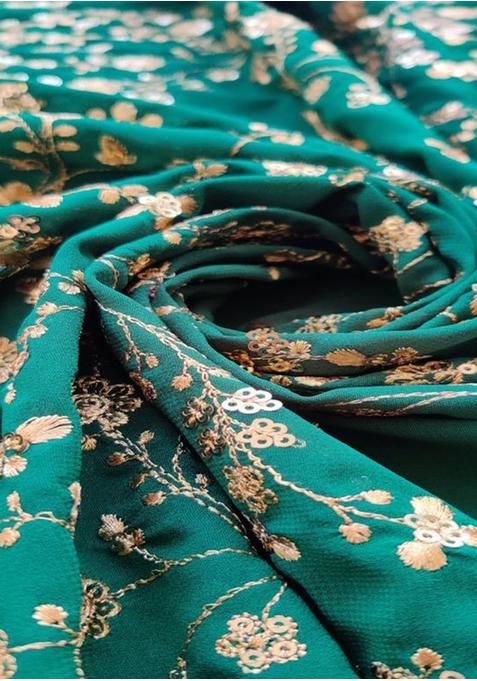 Green Sequin Embroidered Blouse Georgette Pre Draped Saree Set