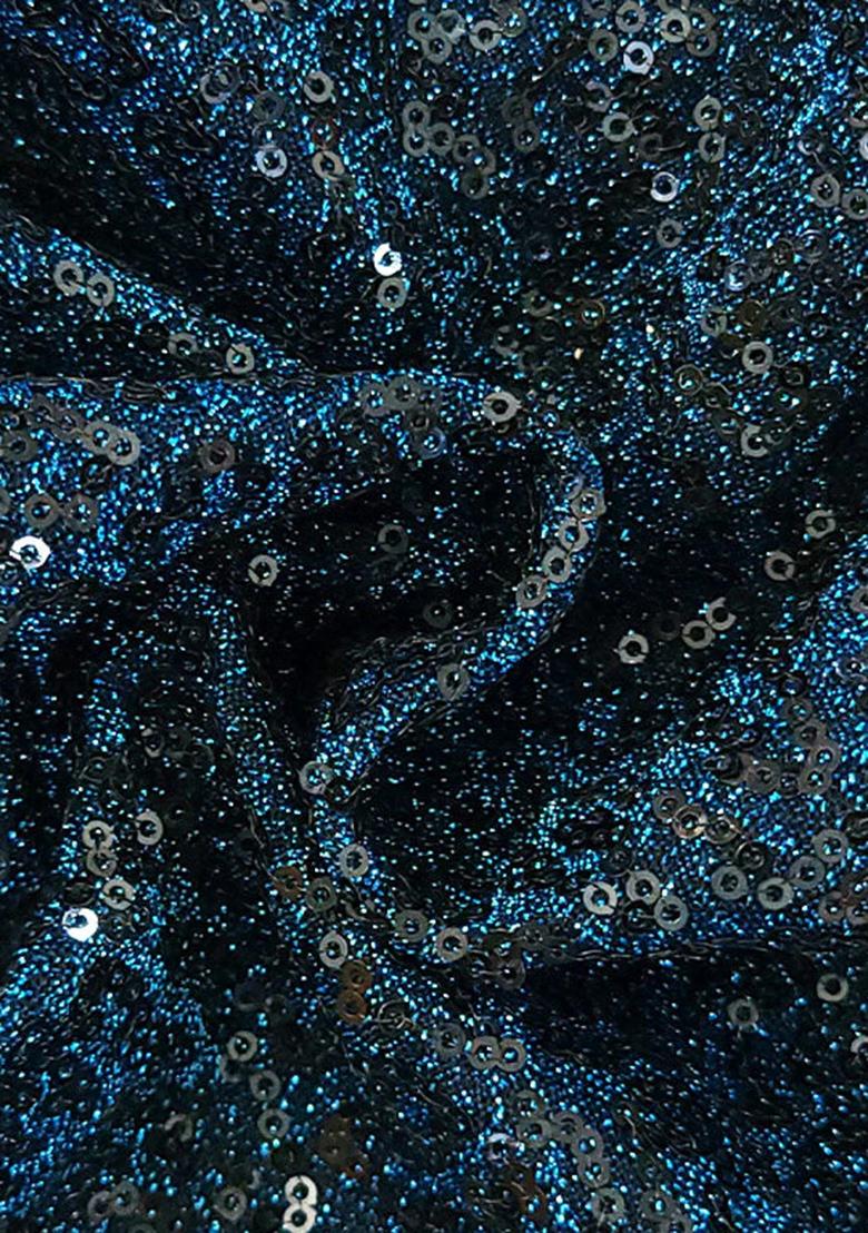 Dark Blue Sequin Blouse Georgette Pre Draped Saree Set