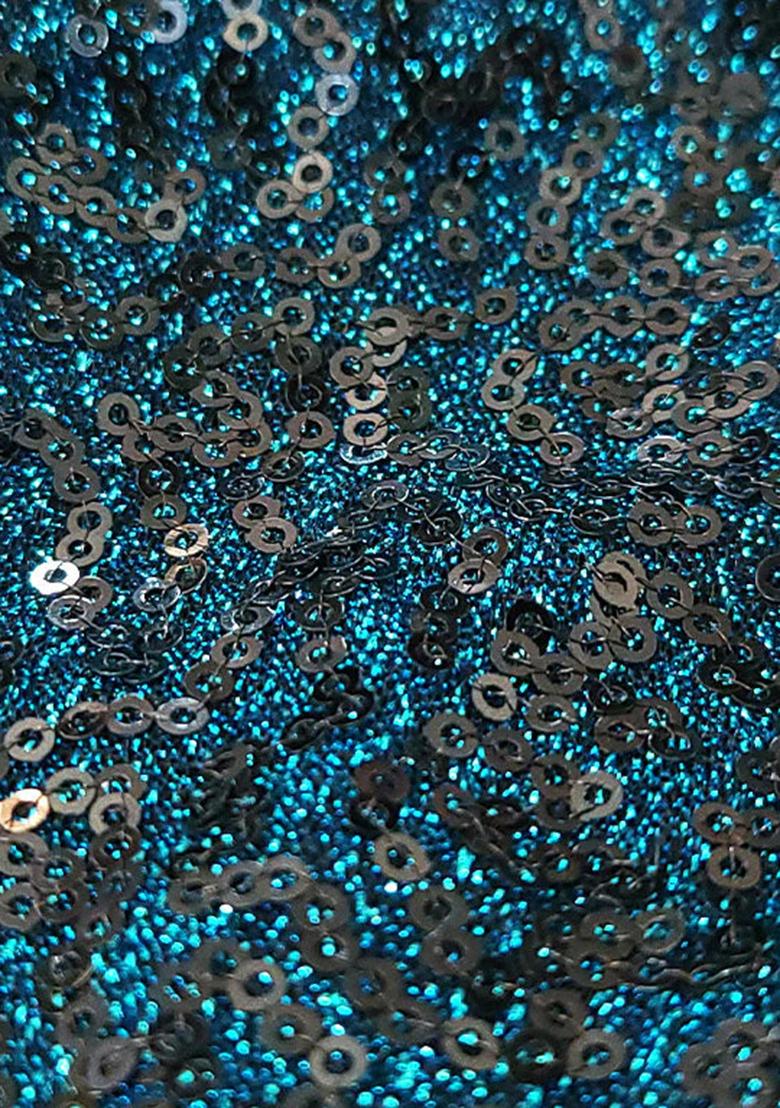 Dark Blue Sequin Blouse Georgette Pre Draped Saree Set