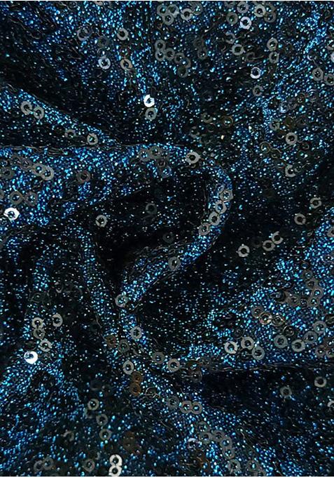 Dark Blue Sequin Blouse Georgette Pre Draped Saree Set