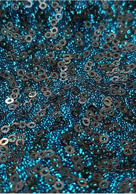 Dark Blue Sequin Blouse Georgette Pre Draped Saree Set