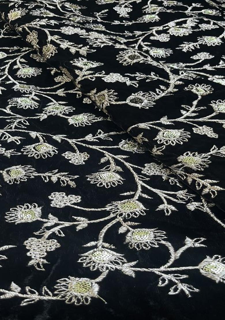 Black Embroidered Georgette Pre Draped Saree Set - Indya