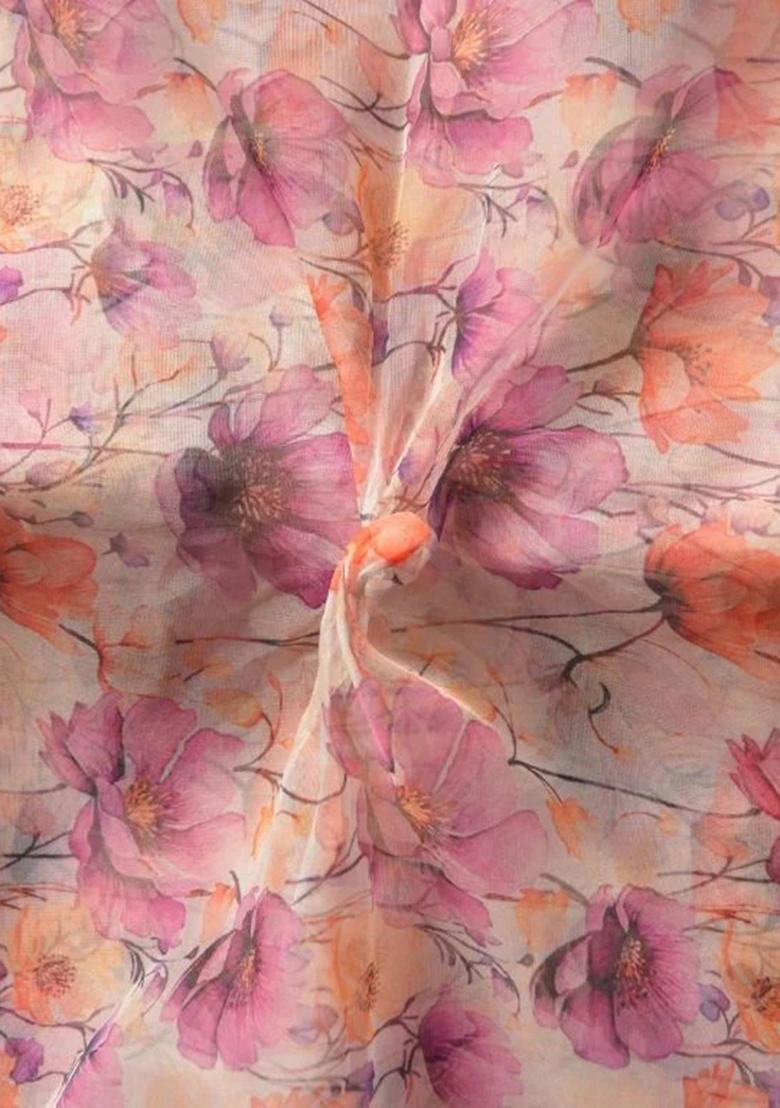 Lilac Embroidered Crepe Pre Draped Saree Set - Indya