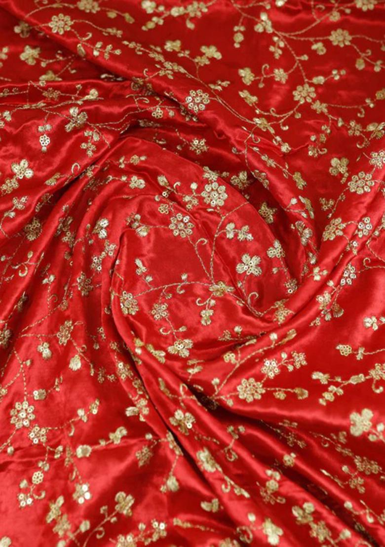 Red Embroidered Blouse Georgette Pre Draped Saree Set