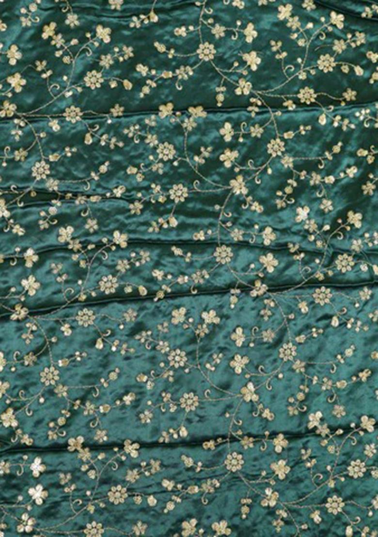 Teal Green Embroidered Blouse Georgette Pre Draped Saree Set