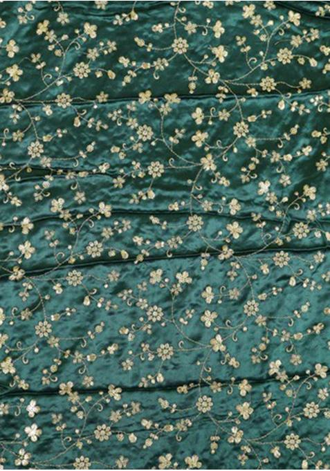 Teal Green Embroidered Blouse Georgette Pre Draped Saree Set