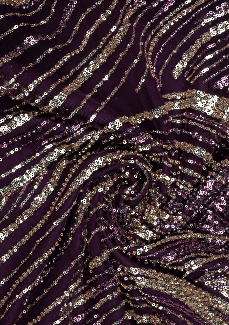 Purple Georgette Embroidered Blouse Pre Draped Saree Set - Indya