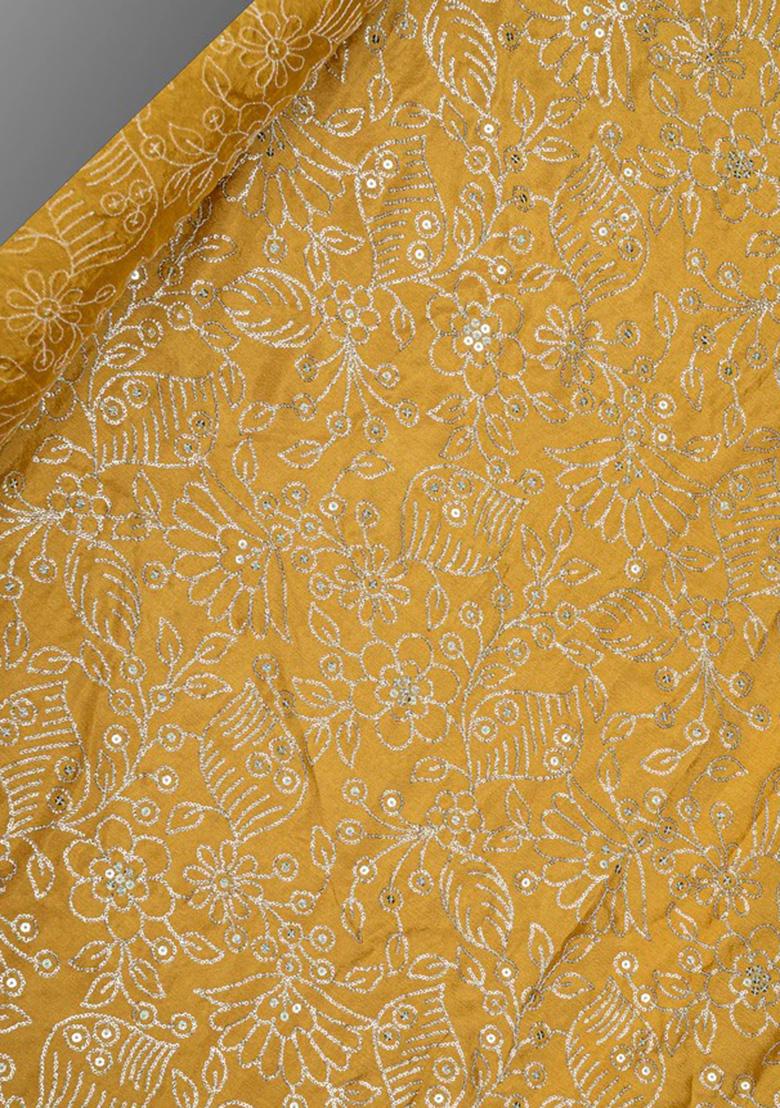 Mustard Yellow Georgette Printed Blouse Pre Draped Saree Set