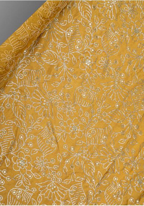 Mustard Yellow Georgette Printed Blouse Pre Draped Saree Set