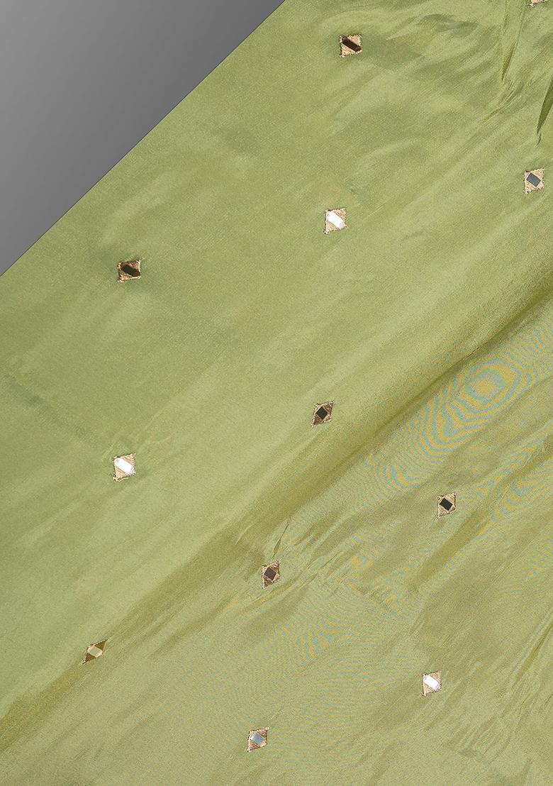 Olive Georgette Sequin Embellished Pre Draped Saree Set - Indya