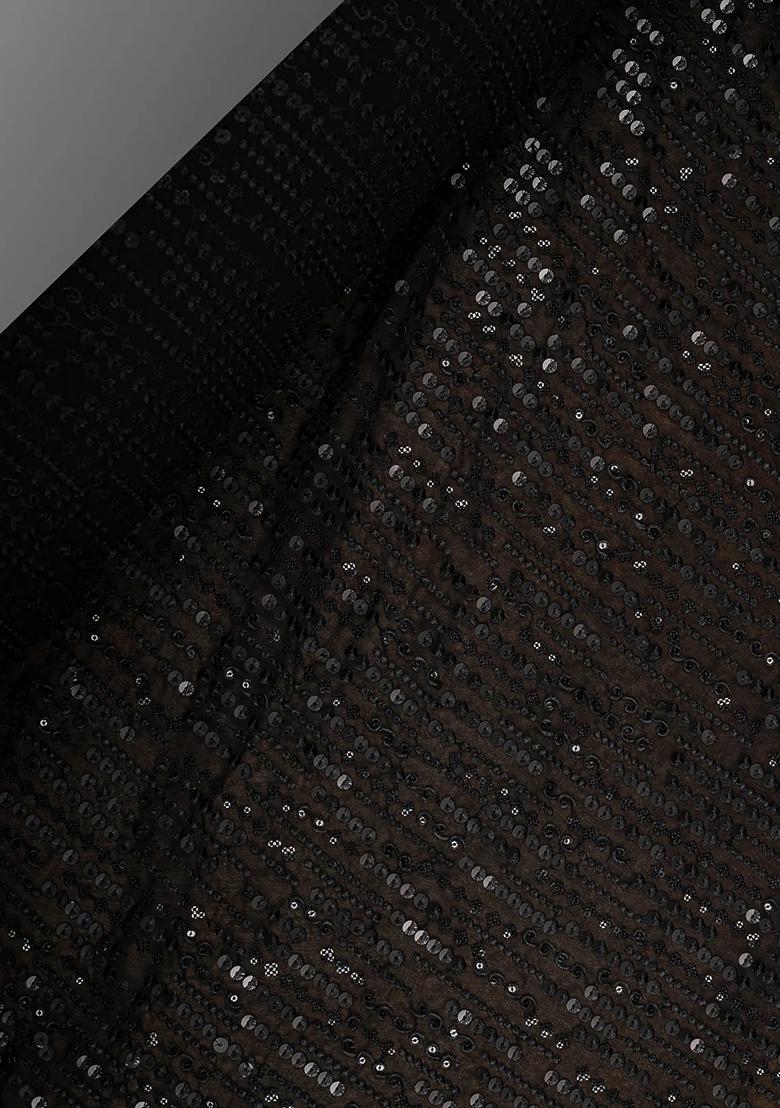 Black Georgette Sequin Embellished Pre Draped Saree Set - Indya