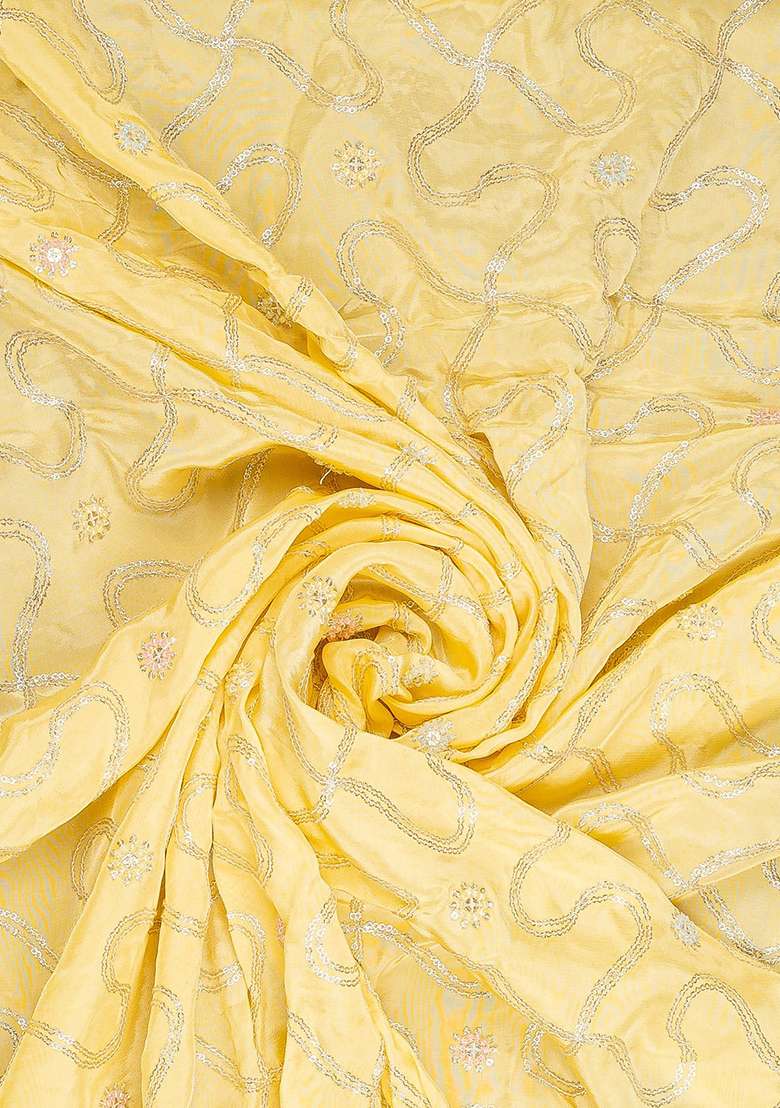 Yellow Georgette Printed Pre Draped Saree Set - Indya