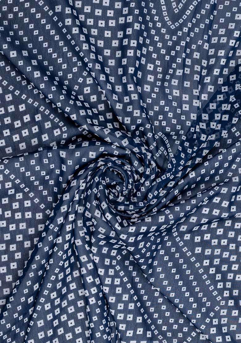 Blue Georgette Printed Pre Draped Saree Set for Diwali and Festive Wear - Indya