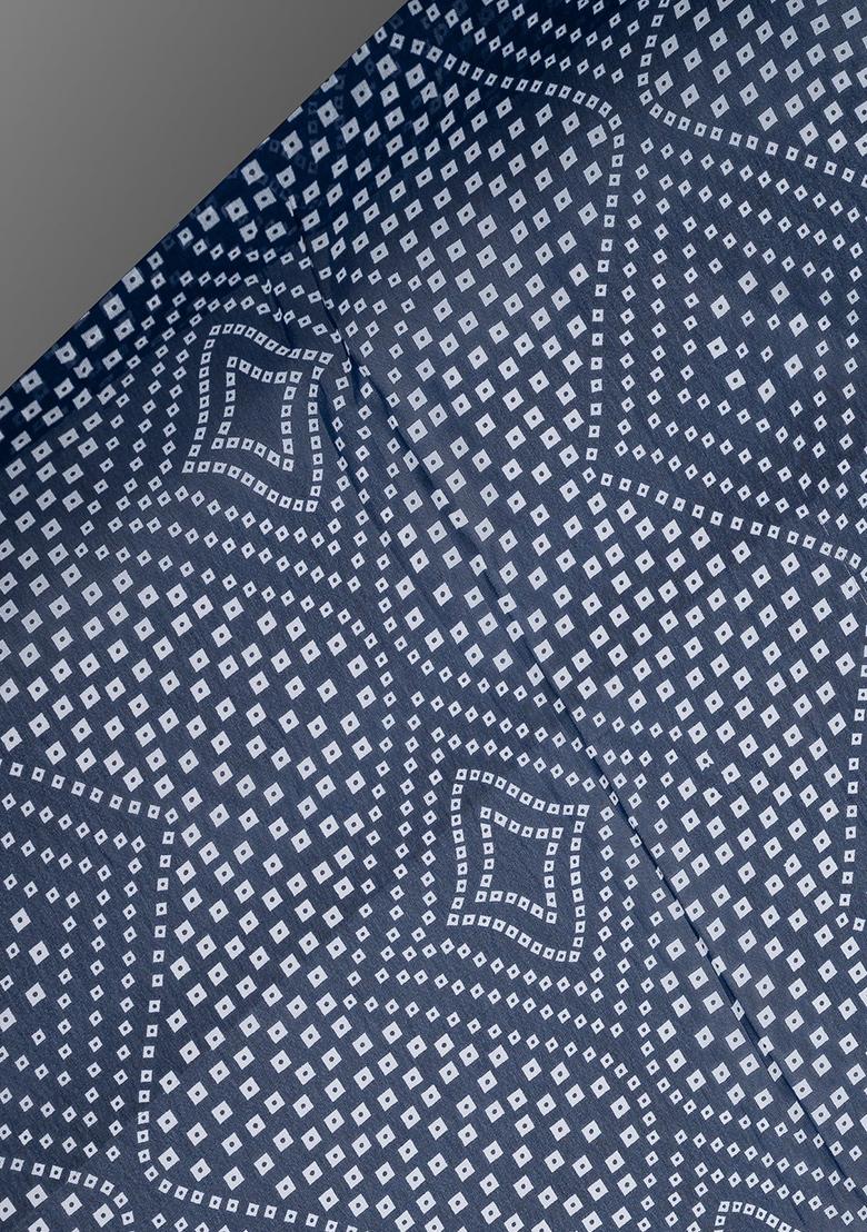 Blue Georgette Printed Pre Draped Saree Set - Indya