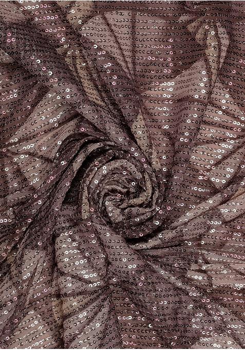 Peach Net Sequin Embellished Blouse Pre Draped Saree Set