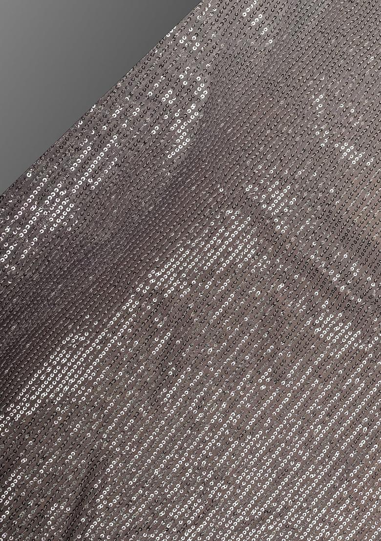 Grey Net Sequin Embellished Blouse Pre Draped Saree Set - Indya