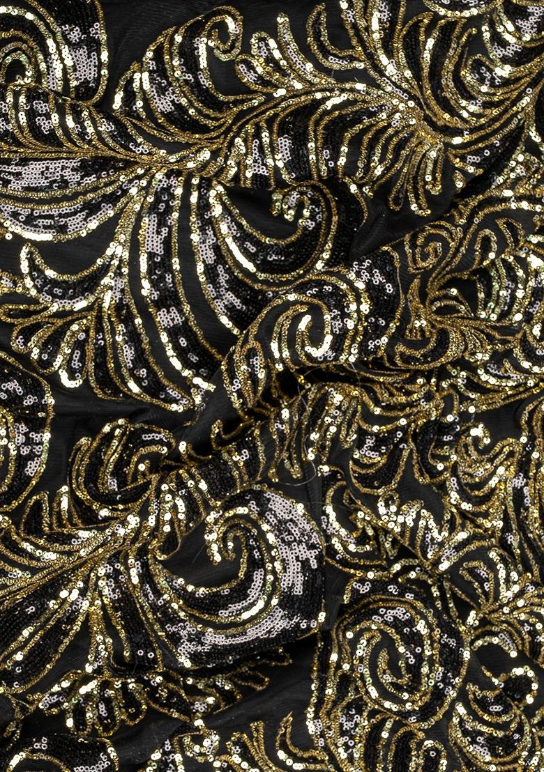 Black Georgette Sequin Embellished Blouse Pre Draped Saree Set