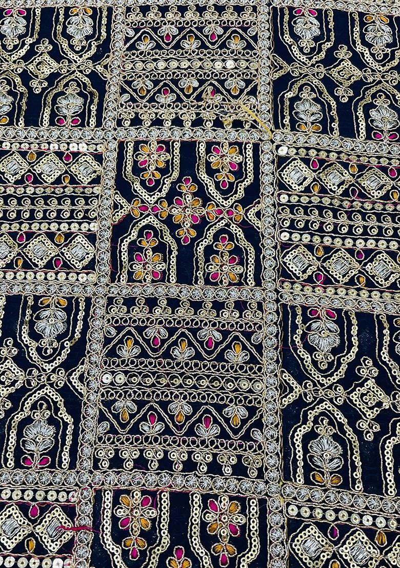 Royal Blue Crepe Sequin Embroidered Blouse Pre Draped Saree Set - Indya