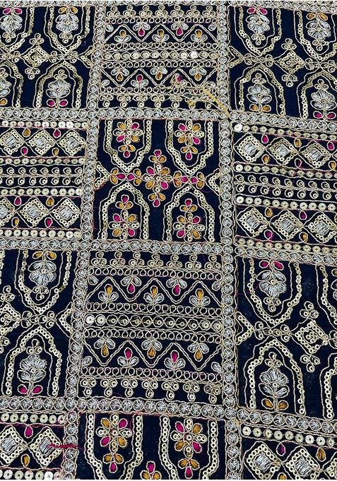 Royal Blue Crepe Sequined Embroidered Blouse Pre Draped Saree Set