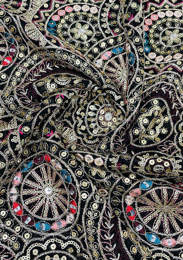 Black Crepe Sequin Embroidered Blouse Pre Draped Saree Set