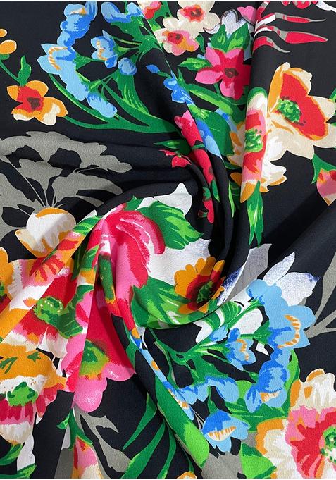 Black Georgette Printed Pre Draped Saree Set