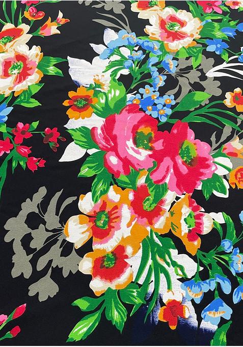 Black Georgette Printed Pre Draped Saree Set