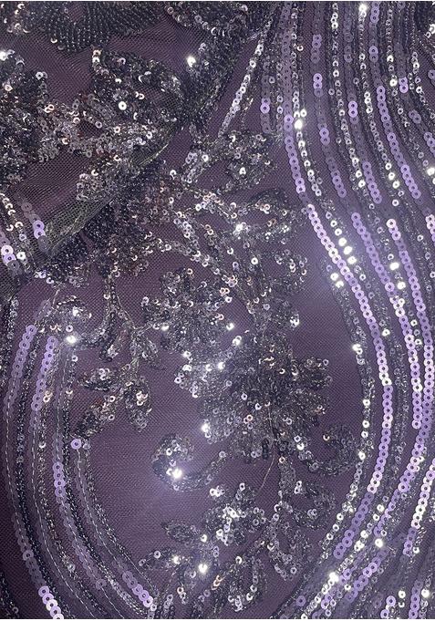 Purple Sequin Blouse Georgette Pre Draped Saree Set