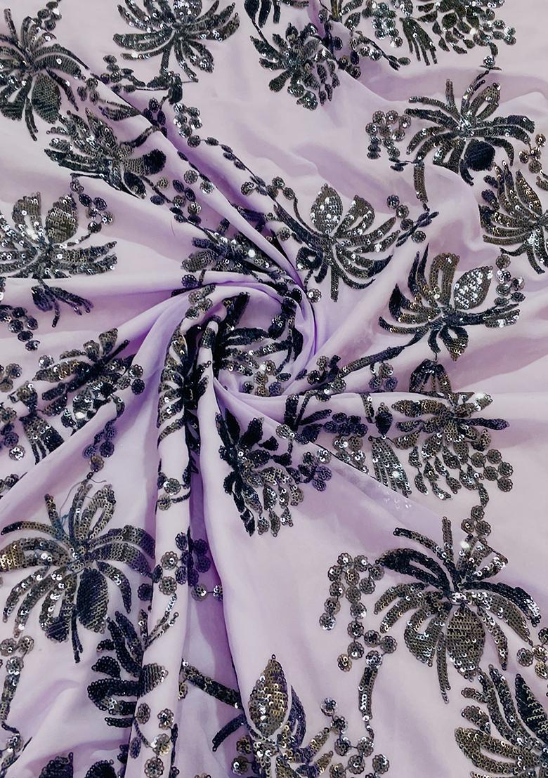 Lilac Sequin Blouse Georgette Pre Draped Saree Set