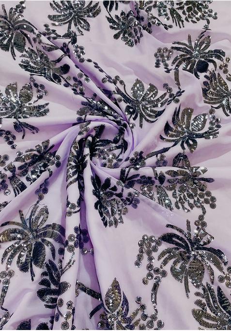 Lilac Sequin Blouse Georgette Pre Draped Saree Set