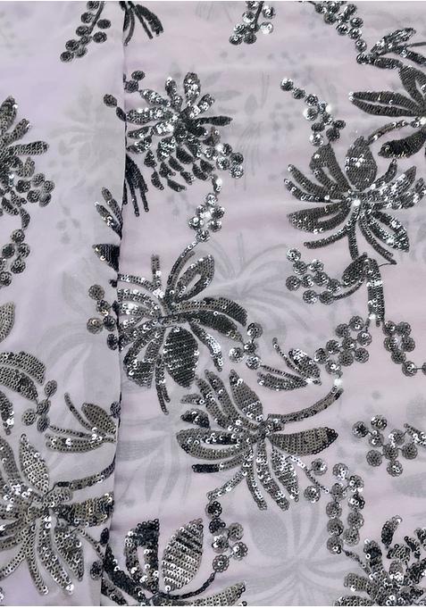 Lilac Sequin Blouse Georgette Pre Draped Saree Set