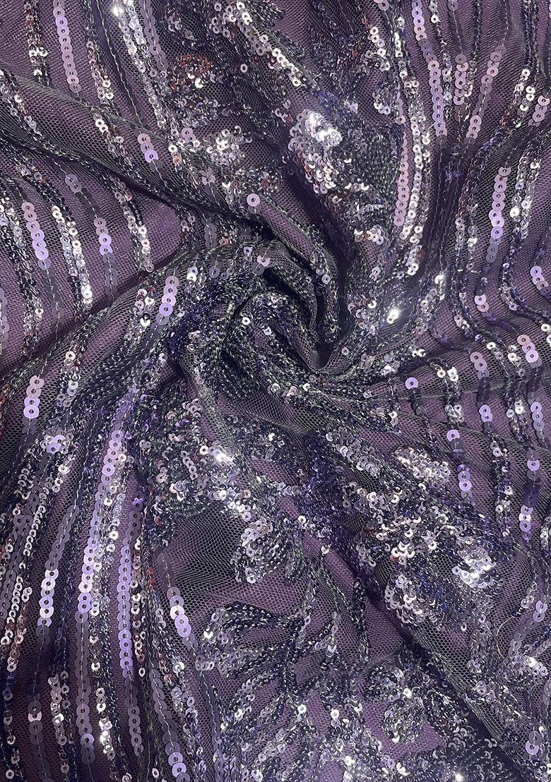 Purple Sequin Blouse Georgette Pre Draped Saree Set