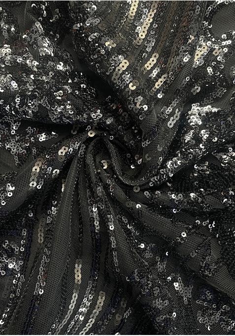 Black Sequin Blouse Georgette Pre Draped Saree Set