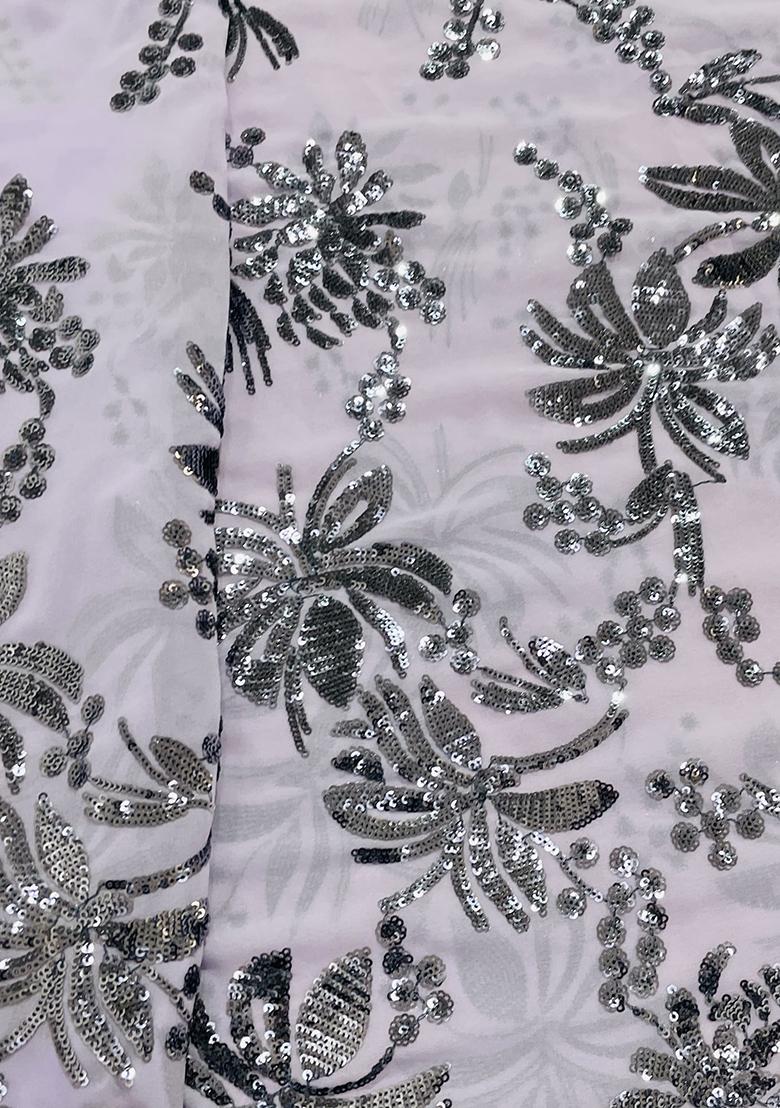 Purple Georgette Sequin Embroidered Blouse Pre Draped Saree Set - Indya