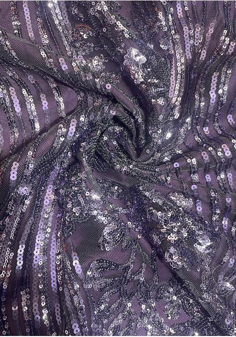 Purple Sequin Blouse Georgette Pre Draped Saree Set