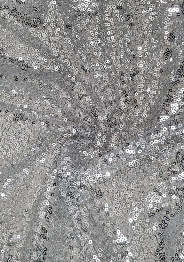 Silver Sequin Satin Pre Draped Saree Set