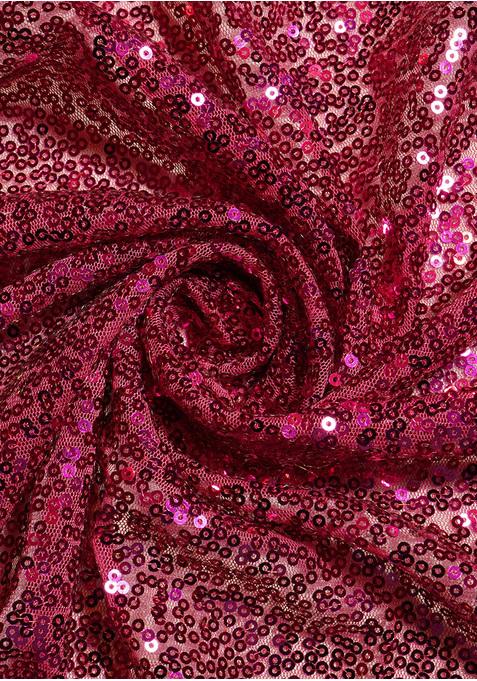 Magenta Sequin Blouse Satin Pre Draped Saree Set