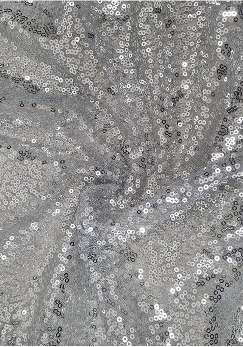 Silver Sequin Blouse Chiffon Pre Draped Saree Set