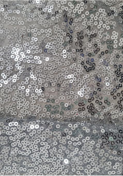 Silver Sequin Blouse Chiffon Pre Draped Saree Set