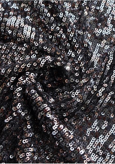 Black Sequin Blouse Crepe Pre Draped Saree Set