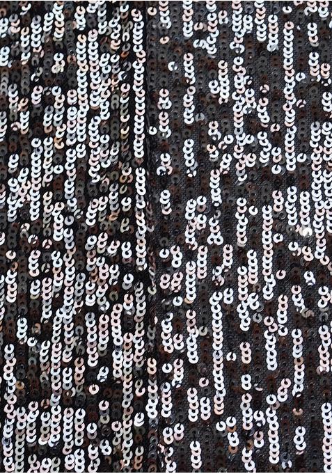 Black Sequin Blouse Crepe Pre Draped Saree Set