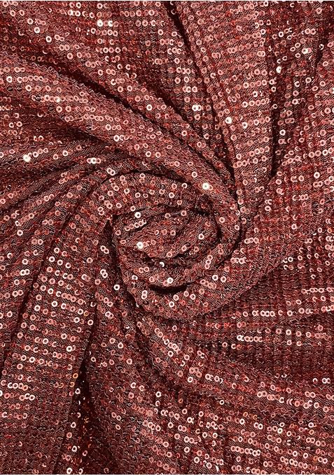 Red Sequin Blouse Crepe Pre Draped Saree Set