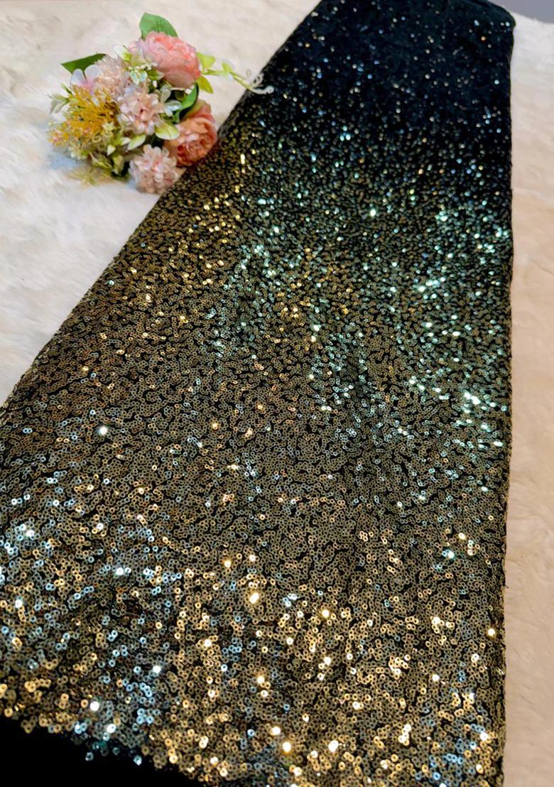 Black Sequin Net Pre Draped Saree Set