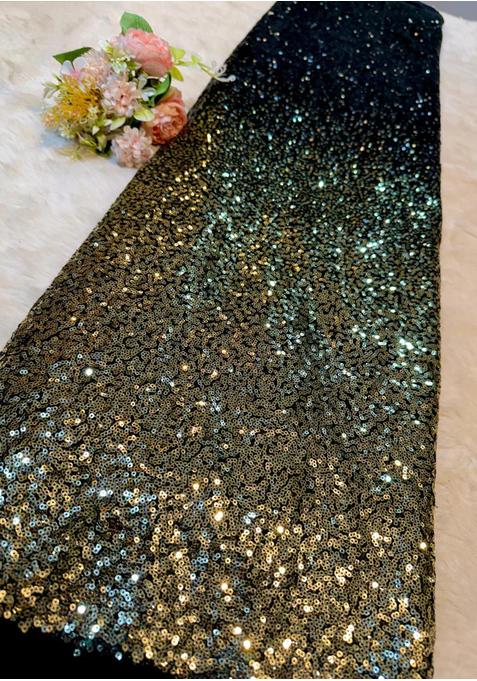 Black Sequin Net Pre Draped Saree Set