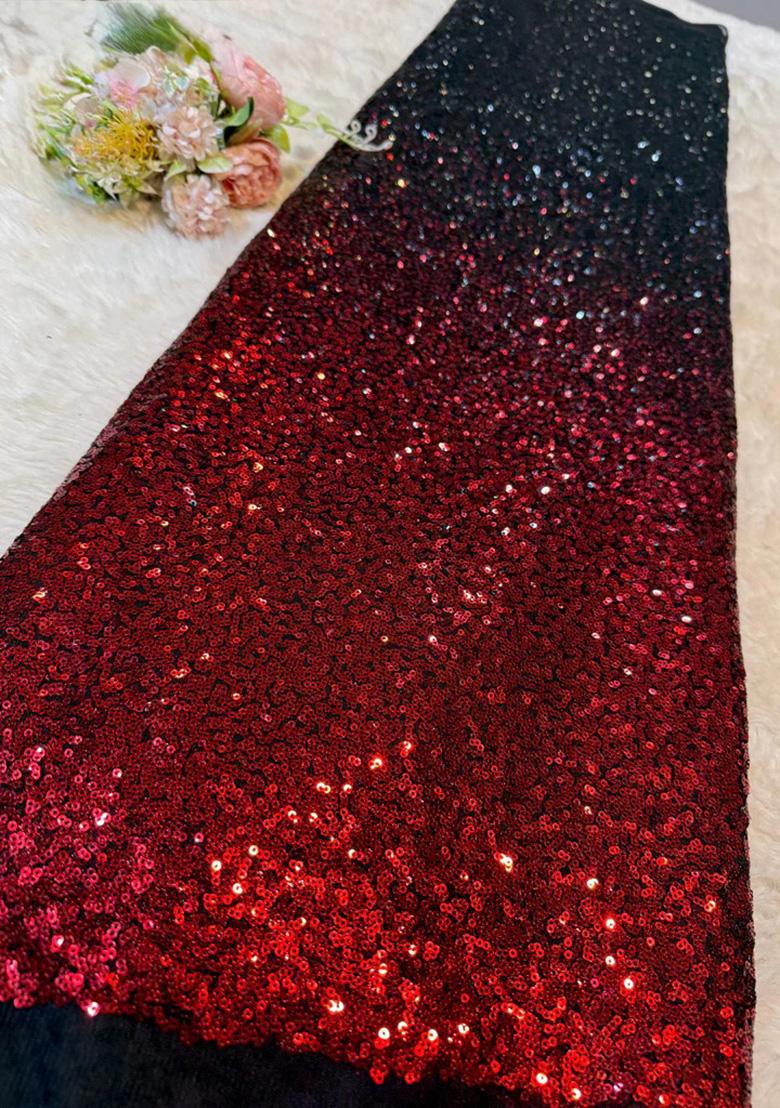 Deep Wine Embroidered Net Pre Draped Saree Set - Indya