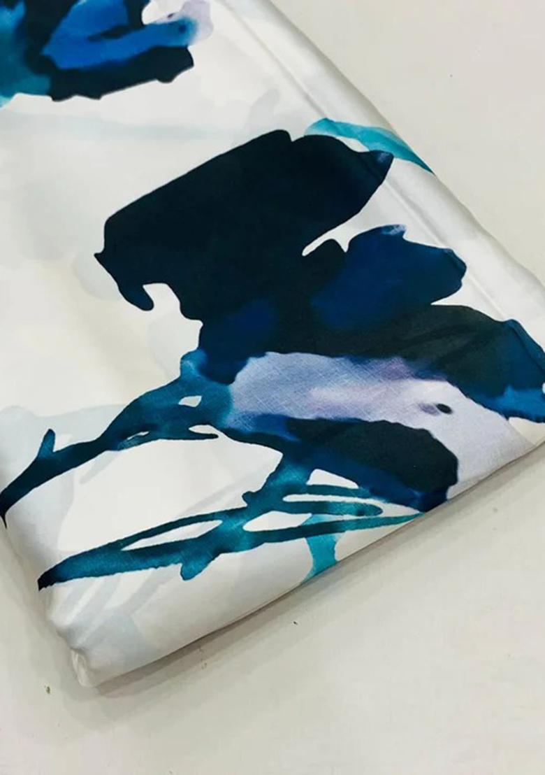 White Sequin Embroidered Georgette Pre Draped Saree Set - Indya