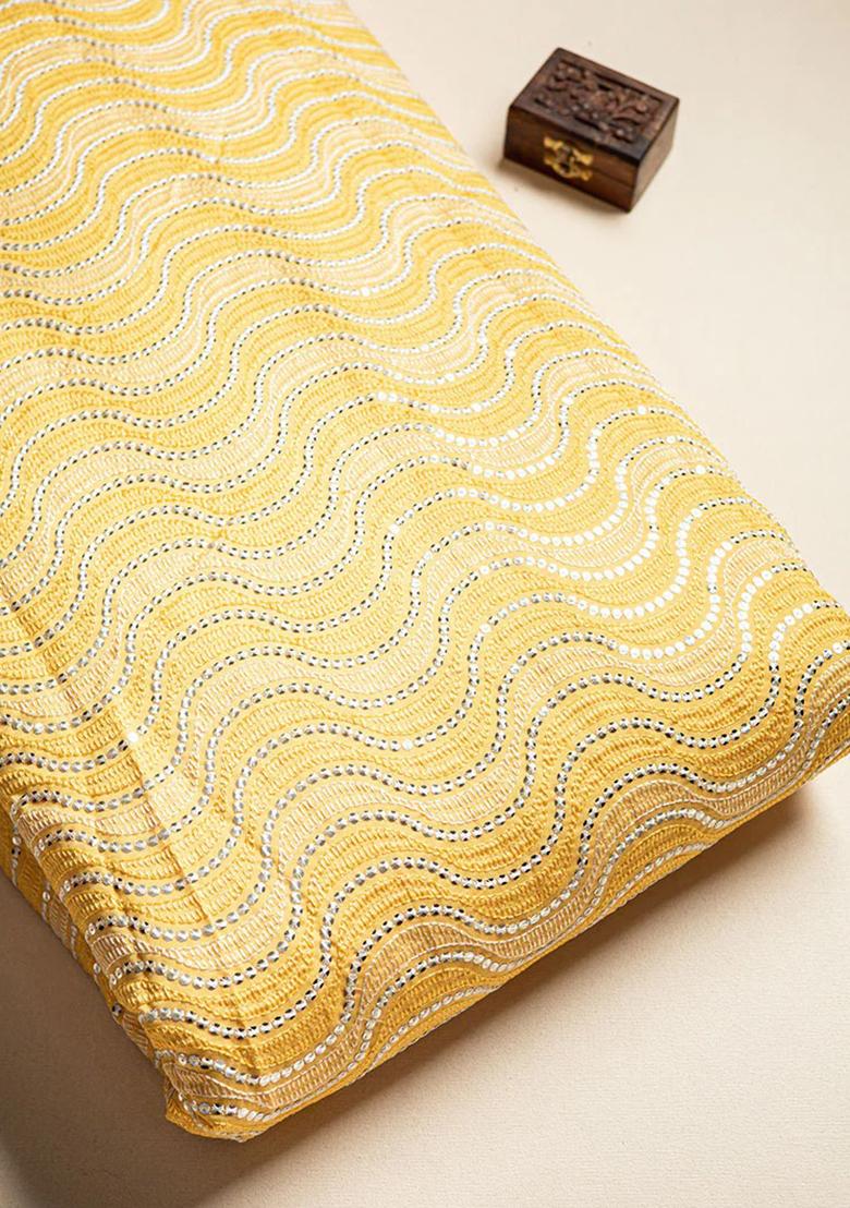 Yellow Sequin Embroidered Blouse Georgette Pre Draped Saree Set