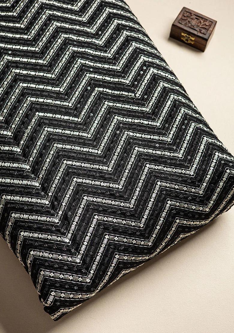 Black Embroidered Blouse Georgette Pre Draped Saree Set