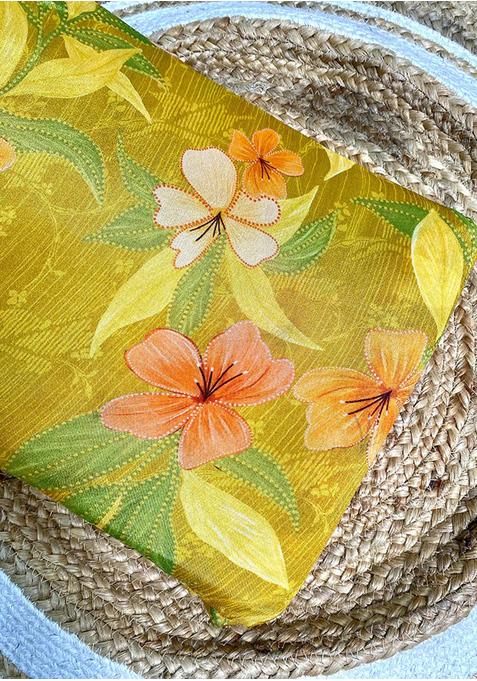 Yellow Sequin Embroidered Chinon Pre Draped Saree Set