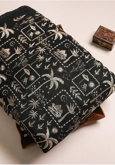 Black Embroidered Blouse Georgette Pre Draped Saree Set