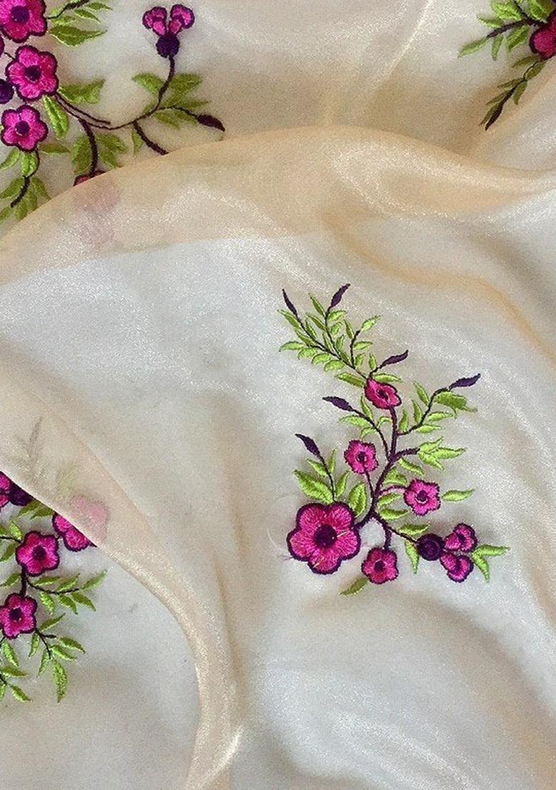 Off White Embroidered Organza Pre Draped Saree Set